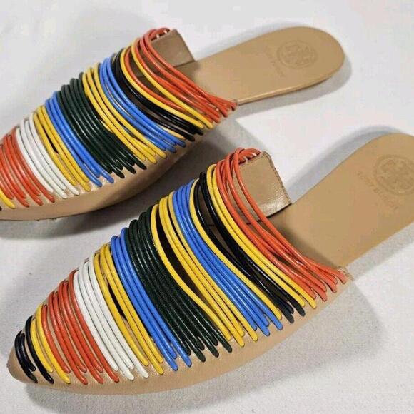 TORY BURCH Sienna Pointed Toe Mules in Rainbow Leather Size 6 M - Picture 2 of 7